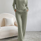 Fashion Solid Striped Suit V-neck Long-sleeved Top And Casual Straight Pants Loose Temperament Women's Clothing