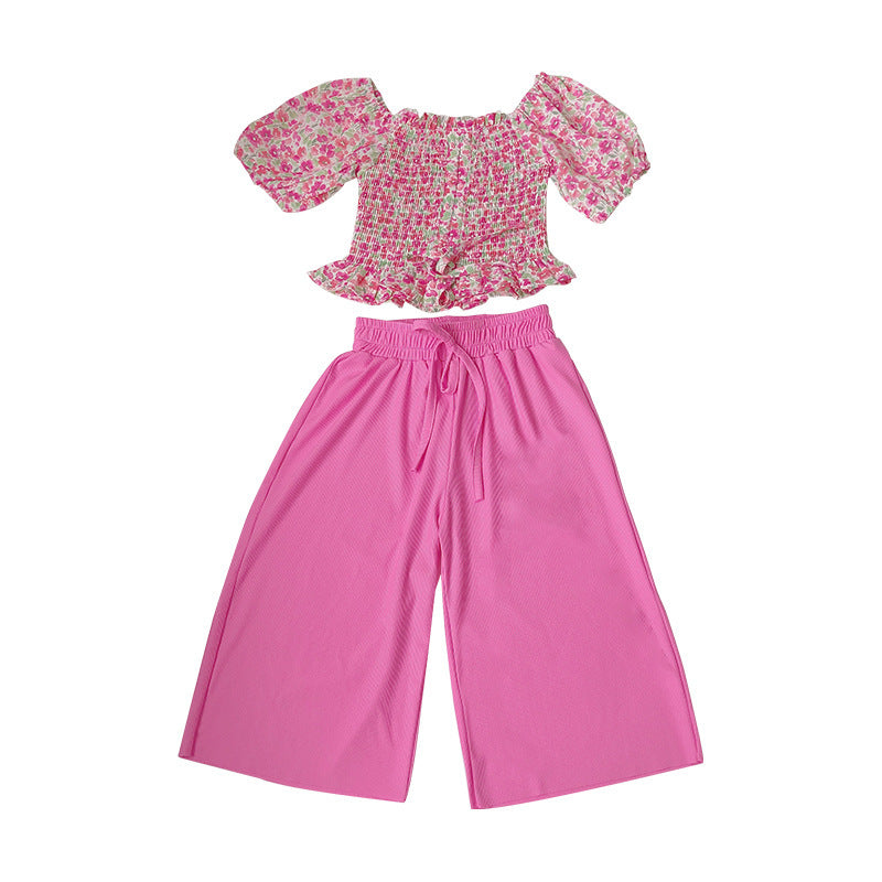 Chiffon Floral Top And Wide Leg Pants Two-piece Suit