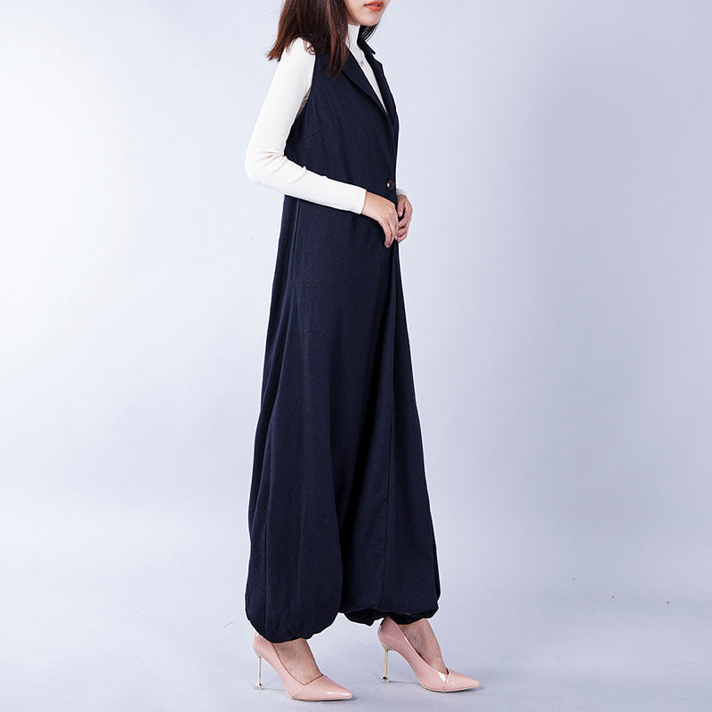 Salopette en laine grande taille, combinaison ample en tweed