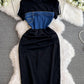 False Two-piece Patchwork Denim Dress Women