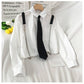 Suit Schoolgirl Loose Tie Shirt With High Waist Pants