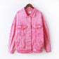 Pink fried flower denim jacket