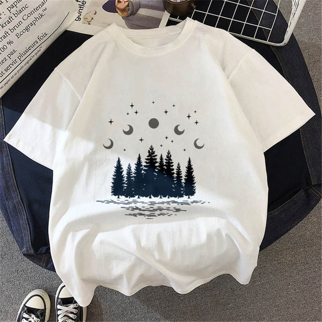 Forest reflection print short sleeve top