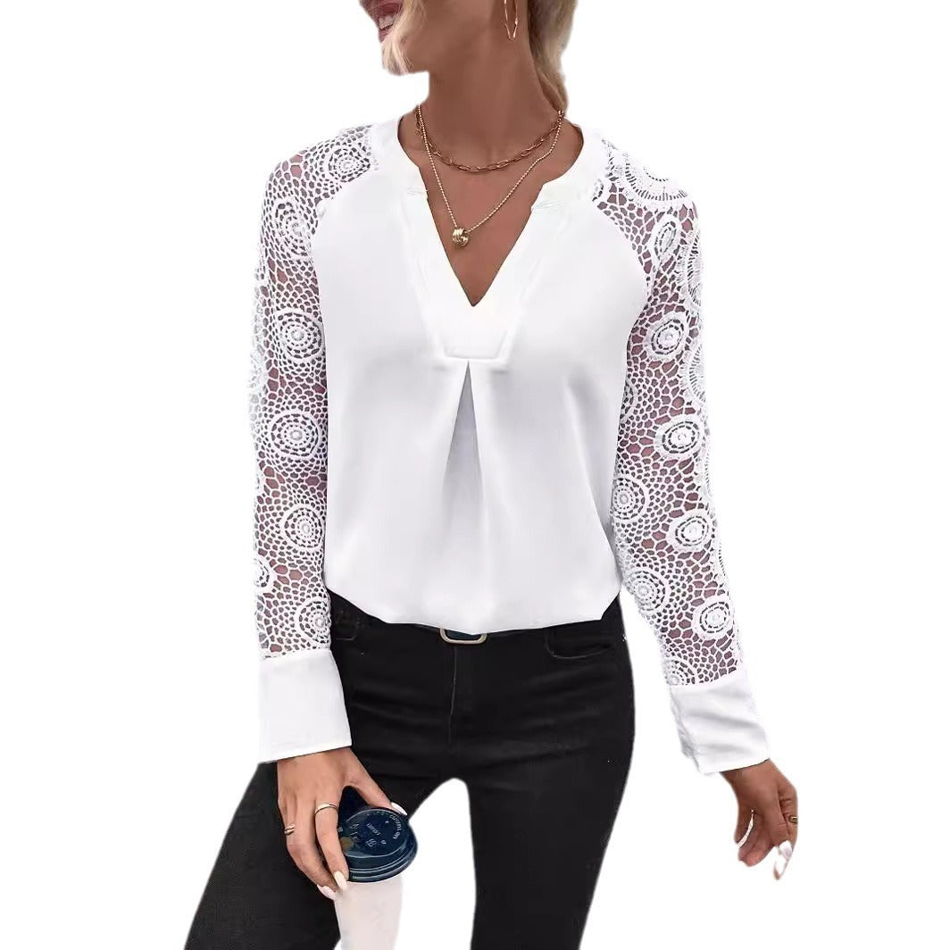 Women's Casual Lace Stitching Solid Color Top