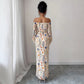 Elegant Off-the-shoulder Floral Branch-print Dress For Women