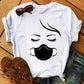 Leopard mask eyes lashes ladies short sleeves