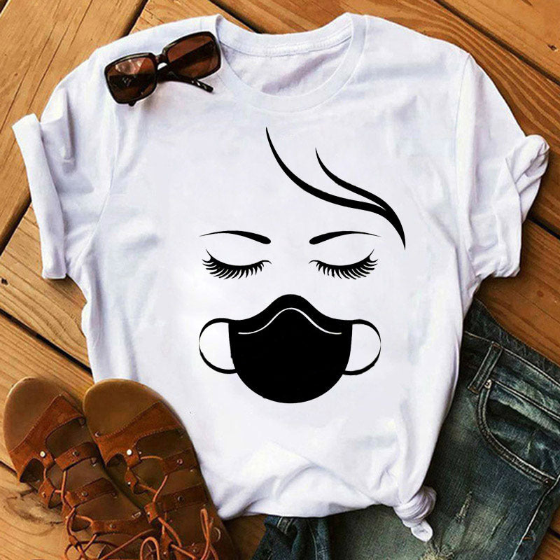 Leopard mask eyes lashes ladies short sleeves
