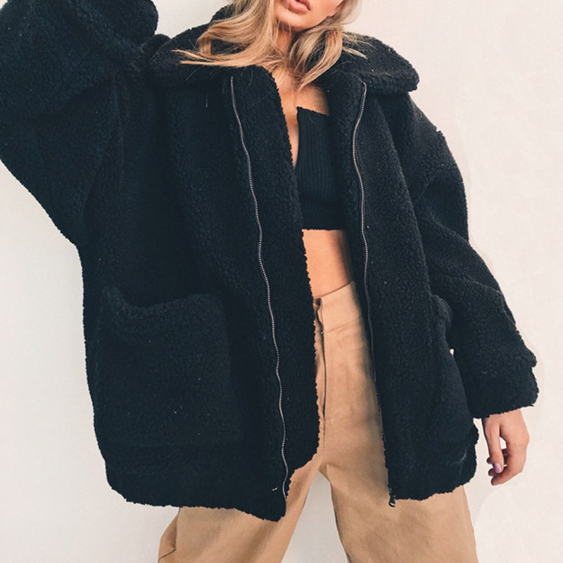 Manteau décontracté pour femme, automne-hiver, nouvelle collection Europe et États-Unis, manteau ample en laine et fourrure