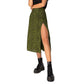 Leopard print floral print high waist stretch slit long A-line skirt