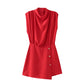 European And American Style Half Turtleneck Sleeveless Pleated Waist Jumpsuit