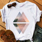 Landscape Print Short-sleeved T-shirt Top Women Summer