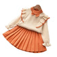 Ensemble pull tricoté à manches volantées pour fille