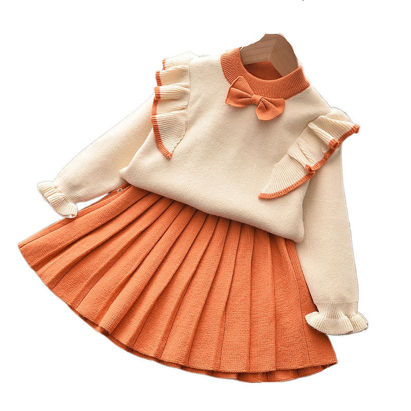 Ensemble pull tricoté à manches volantées pour fille