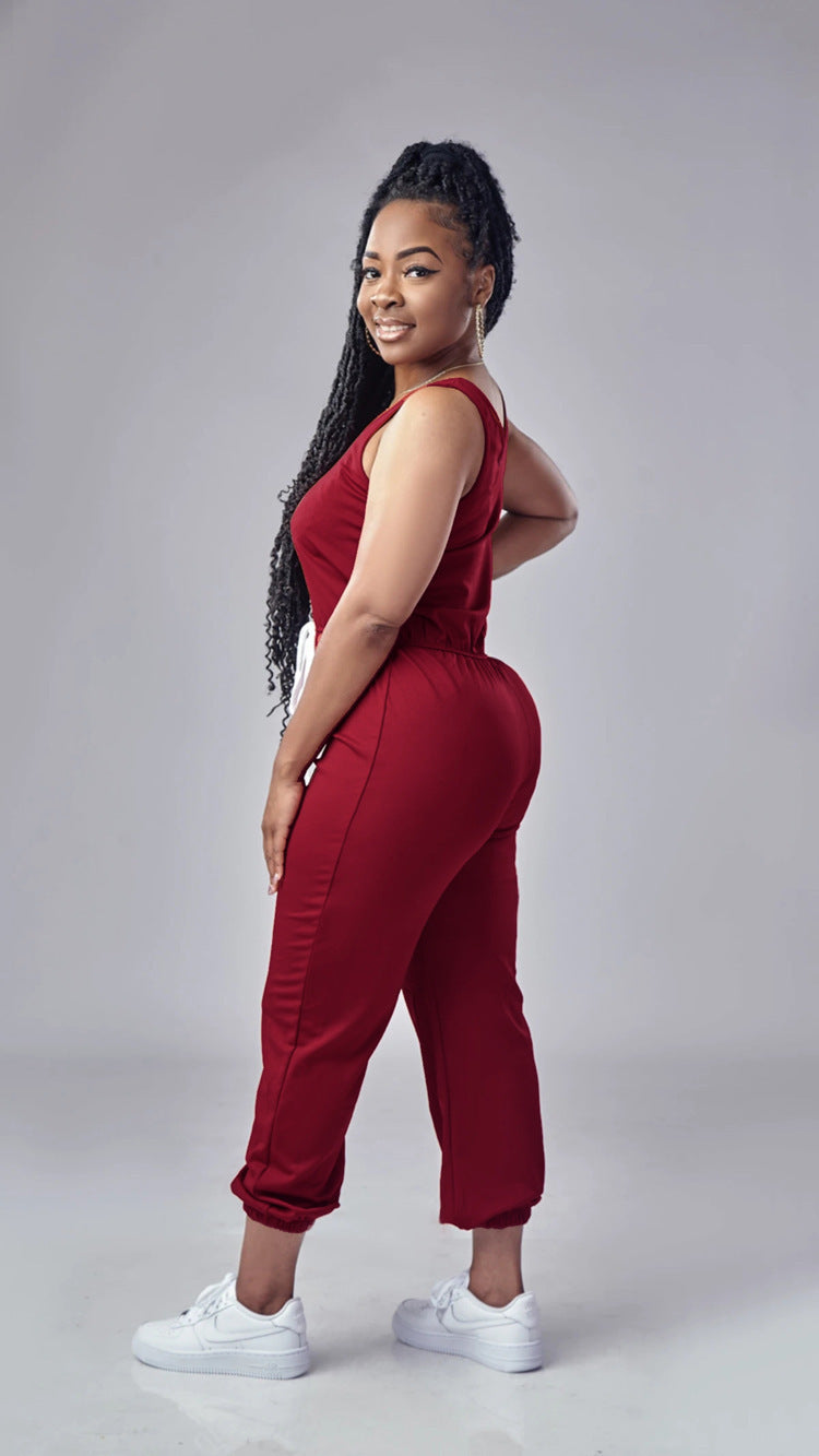 European And American Waist Drawstring Jumpsuit Trousers Fashion Casual Exercise