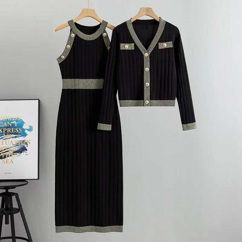 French Style Temperament Socialite High Waist Fashion Two-piece Set Sweater Female