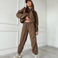 Women's Fashion Minimalist Long Sleeve Hooded Zipper Trousers Suit