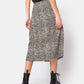 Leopard print floral print high waist stretch slit long A-line skirt