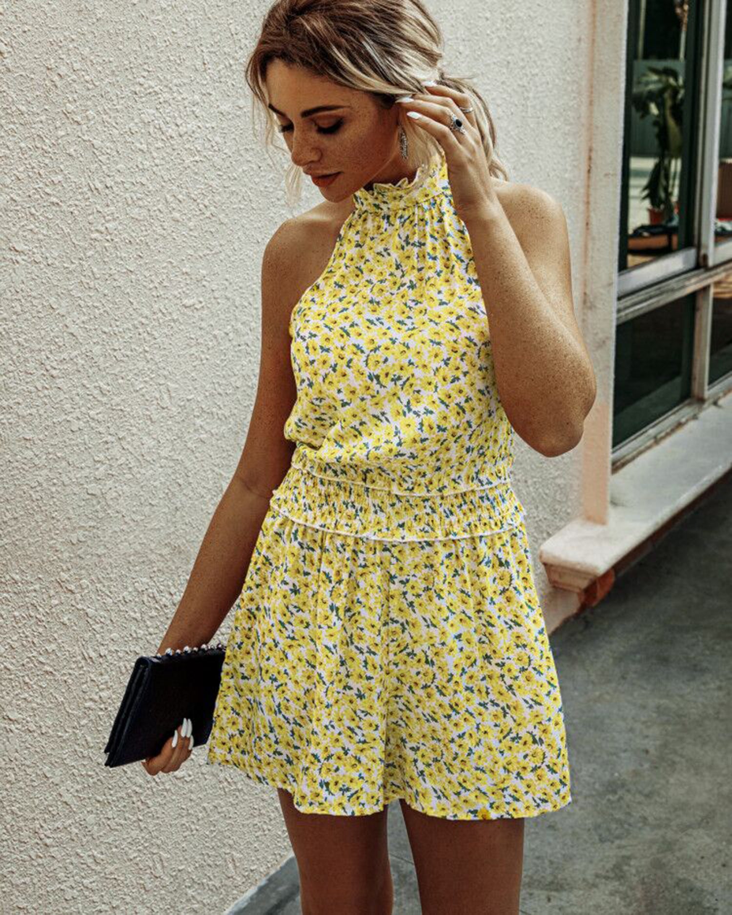 Floral halter strapless women's jumpsuit