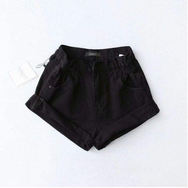 Short en jean taille haute pour femme, taille élastique, revers à la taille, pantalon à jambes larges, short ample, nouvelle version coréenne rétro