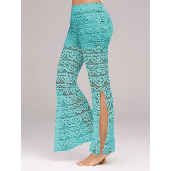 Summer Women Elegant Patchwork Sheer Pants Lace Trouser Pantalon Party Clubwear