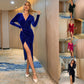 Women's V-neck Asymmetric Skirt Dress Gold Velvet Evening Dress