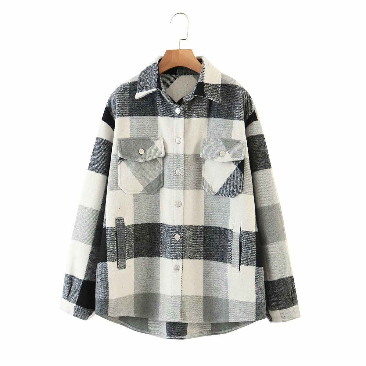 Loose check shirt with chest pocket