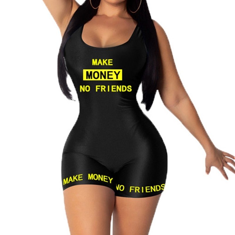 Women Casual Sports Jumpsuit Summer Sleeveless Vest Letter Print Bodysuits Fitness Fashion Rompers One Piece Outfits