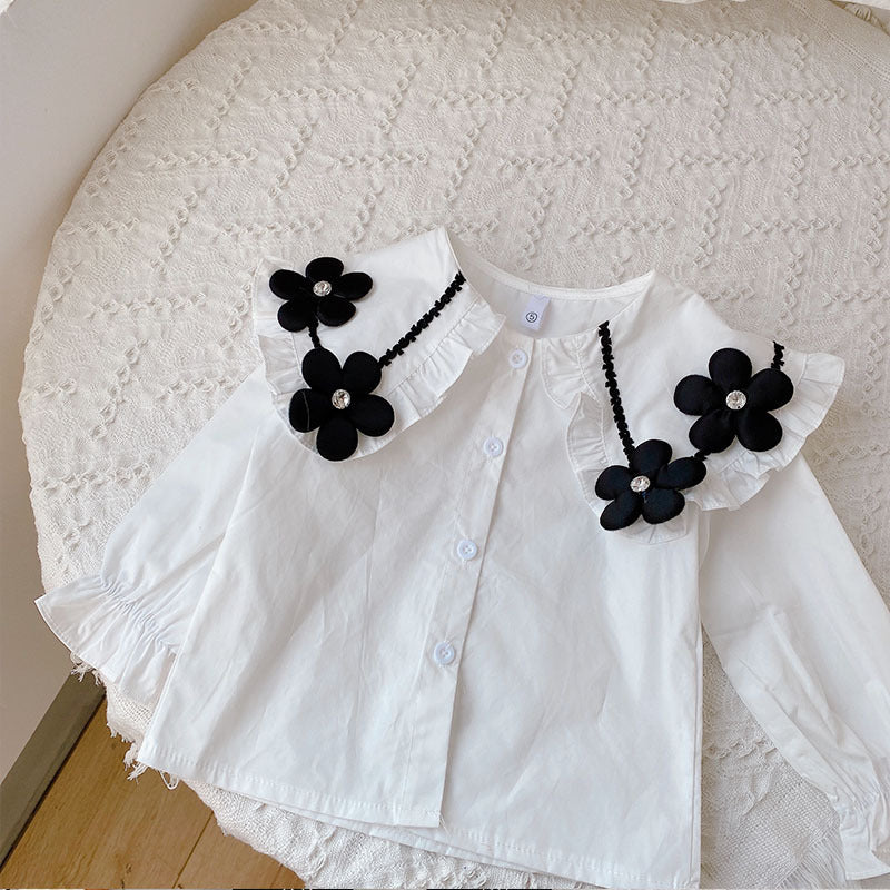 Lovely Big Flower Shirt And Bell Bottoms Two-piece Set