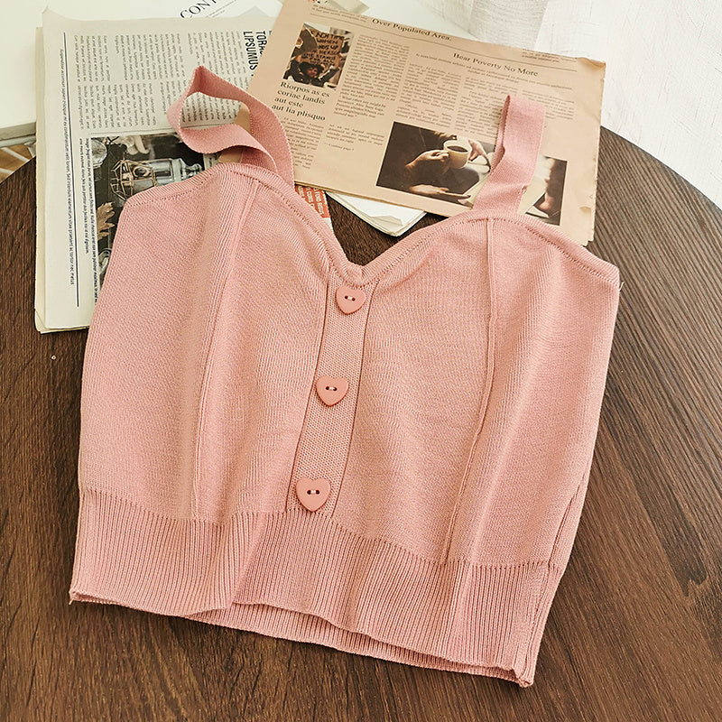 Outer Wear Bottoming Shirt Women Short Slim Fit All-match knitted Vest