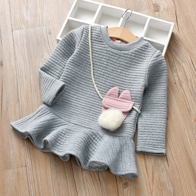 Girl princess dress fashion strip pattern autumn and winter