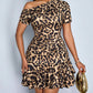 Fashionable And Elegant Short-Sleeve Leopard-Print Womens Dress