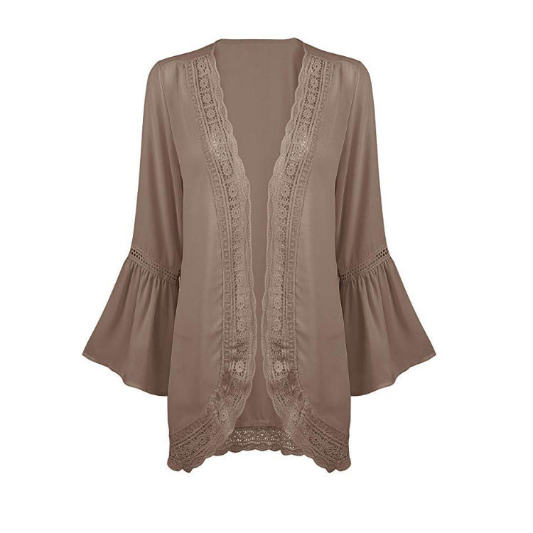Ladies Sale Fashion Cardigan Lace Chiffon Long Sleeve Shirt