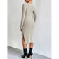 European And American High Waist Slit Long Sleeve Dress