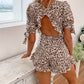Back Short-sleeved Floral Ruffled Lace-up Jumpsuit