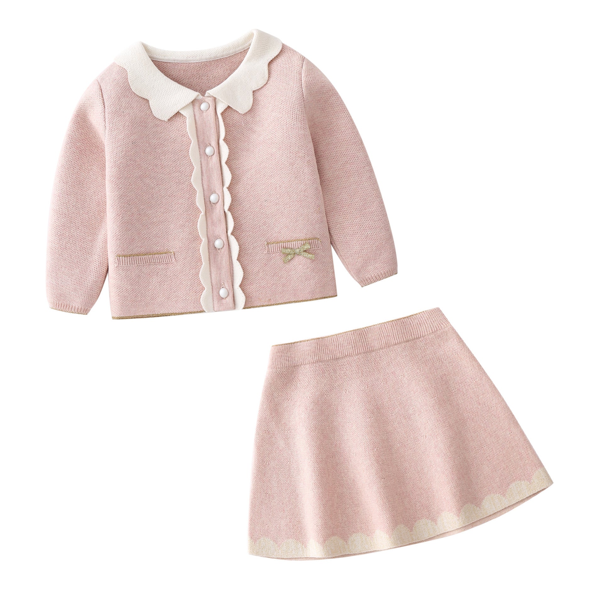 Ensemble cardigan et jupe en coton tricoté pour bébé fille