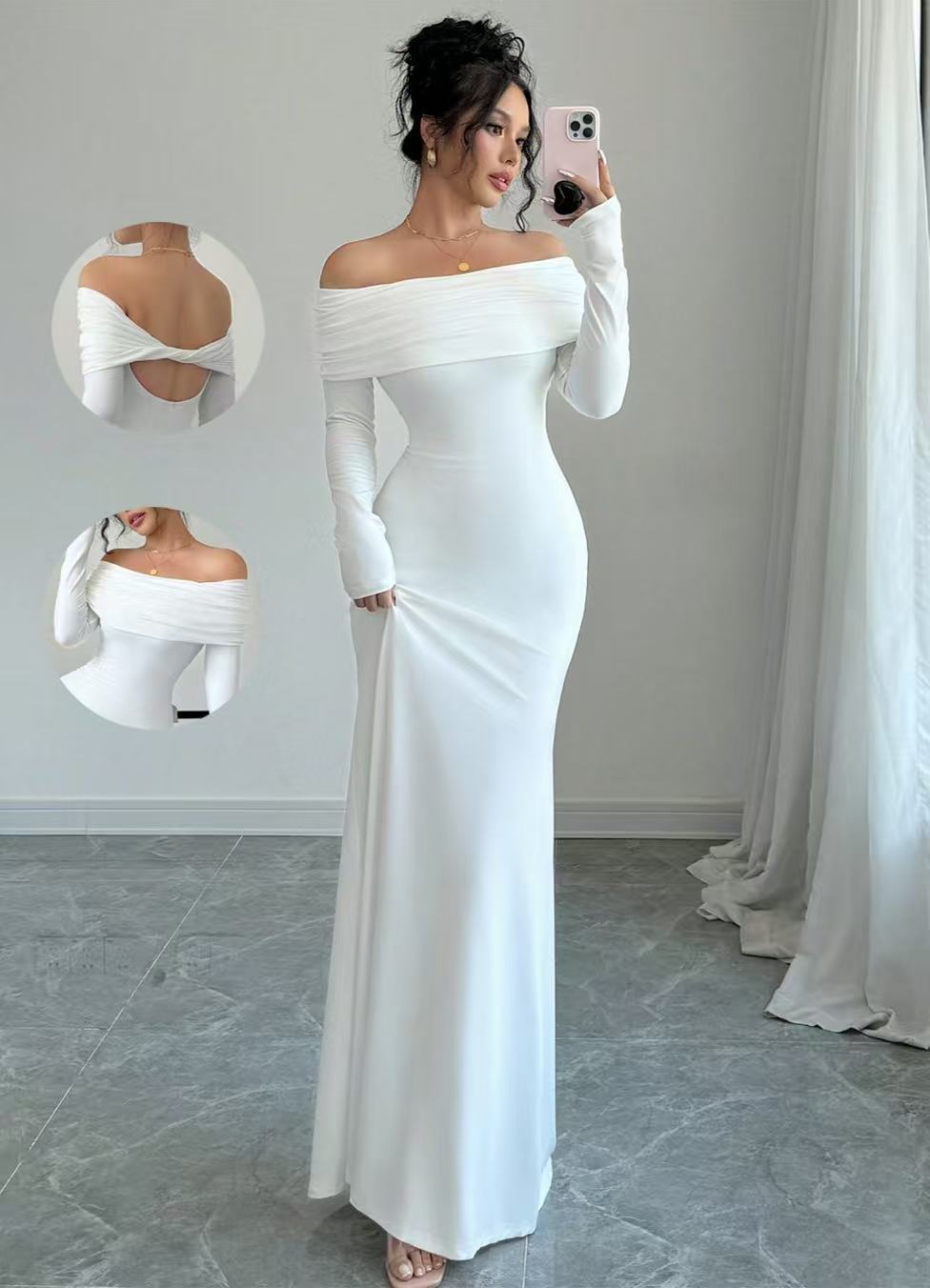 Women's Off-shoulder Fashion Slim Temperament Sheath Dress