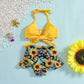 Girls' Flower Print Front Tied Spaghetti-strap Split Two-piece Suit Swimsuit
