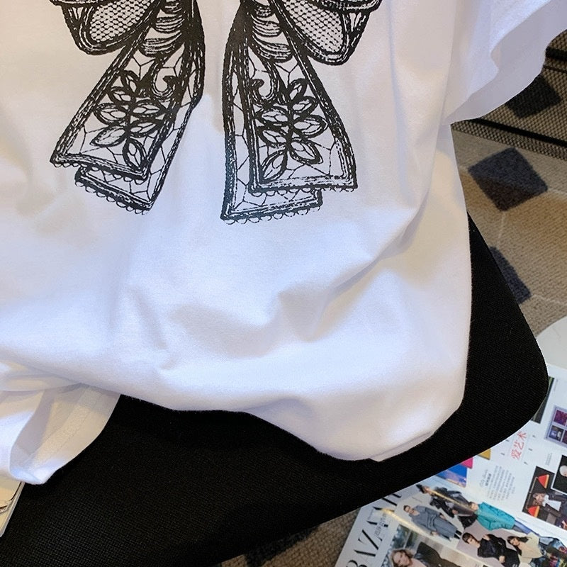 Nouveau t-shirt à manches courtes imprimé nœud papillon pour femme