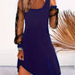 Fashion U-collar Mesh Stitching Long Sleeves Dress