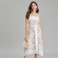 Crocheted Hollow Embroidery Stitching Lace-up Waist-controlled Slimming Dress