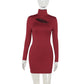 High Collar Hollow-out Slim-fit Hip Skirt For Women