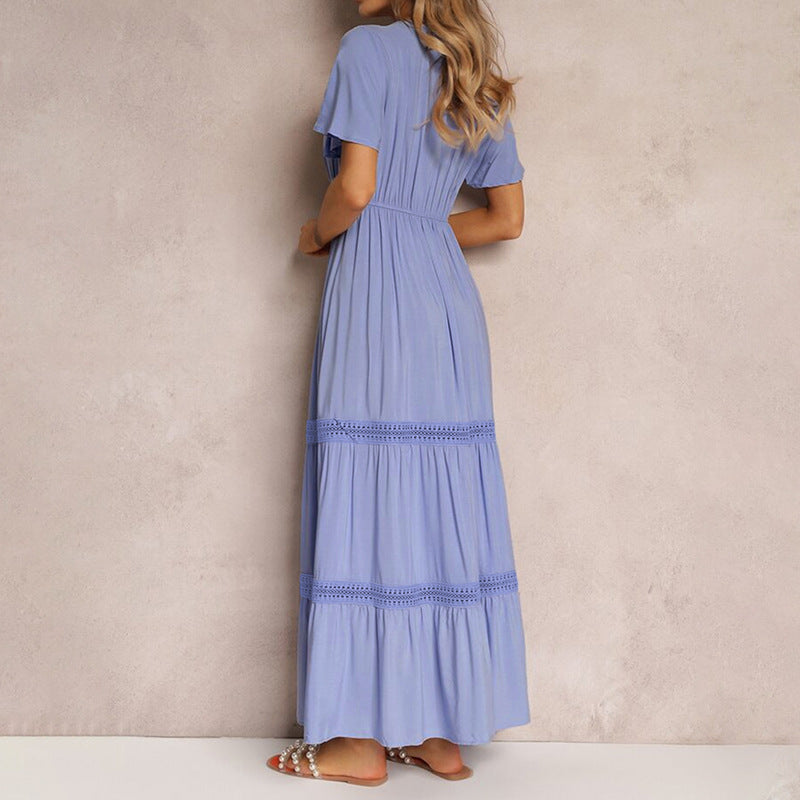 Maxi-style Long-sleeve Ruffled Flounce Sleeve V-neck Dress