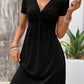 Color Cotton Short Sleeve V-neck Design Chest Twist Waist Dress