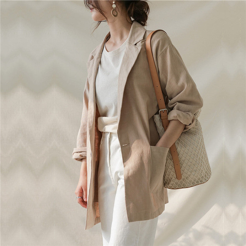 One Button Solid Color Casual Suit Top