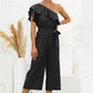 Women's Summer Oblique Shoulder Ruffle Striped Jumpsuit