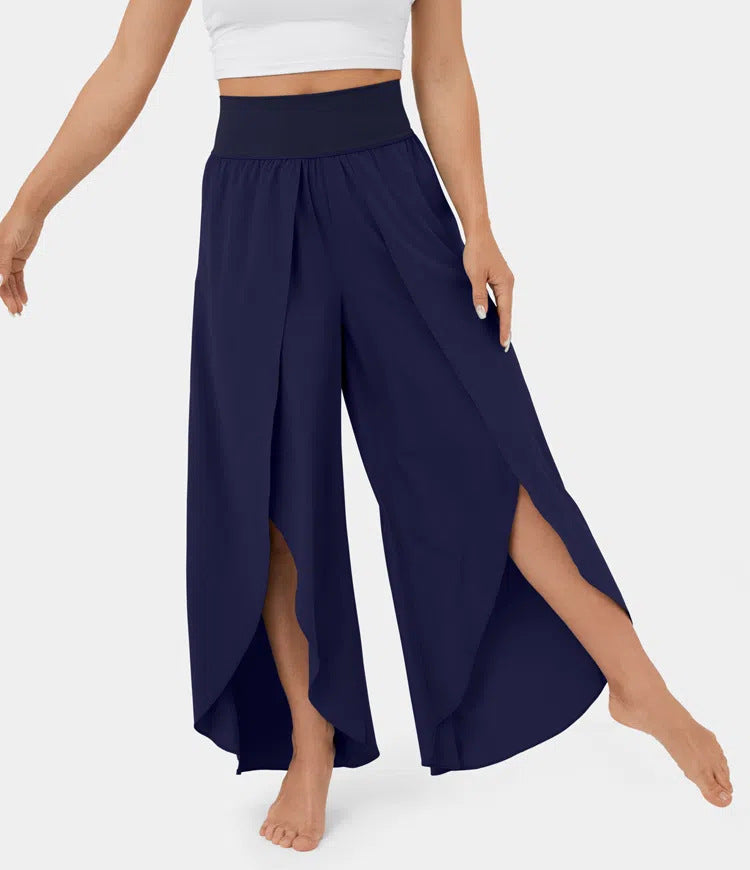 Pantalon de yoga ample fendu, taille haute, élastique, jambes larges, mode femme, vêtements polyvalents