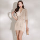 Suit Collar Three-quarter Sleeve Small High Waist Irregular Skirt Two Piece Set