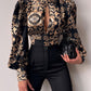 Women's Stand Collar Long Sleeve Lantern Sleeve Cutout Top