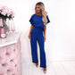 Short sleeve women's jumpsuit with lace button