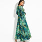 Summer Amazon New Lantern Sleeve V-neck Green Leaf Print Sk